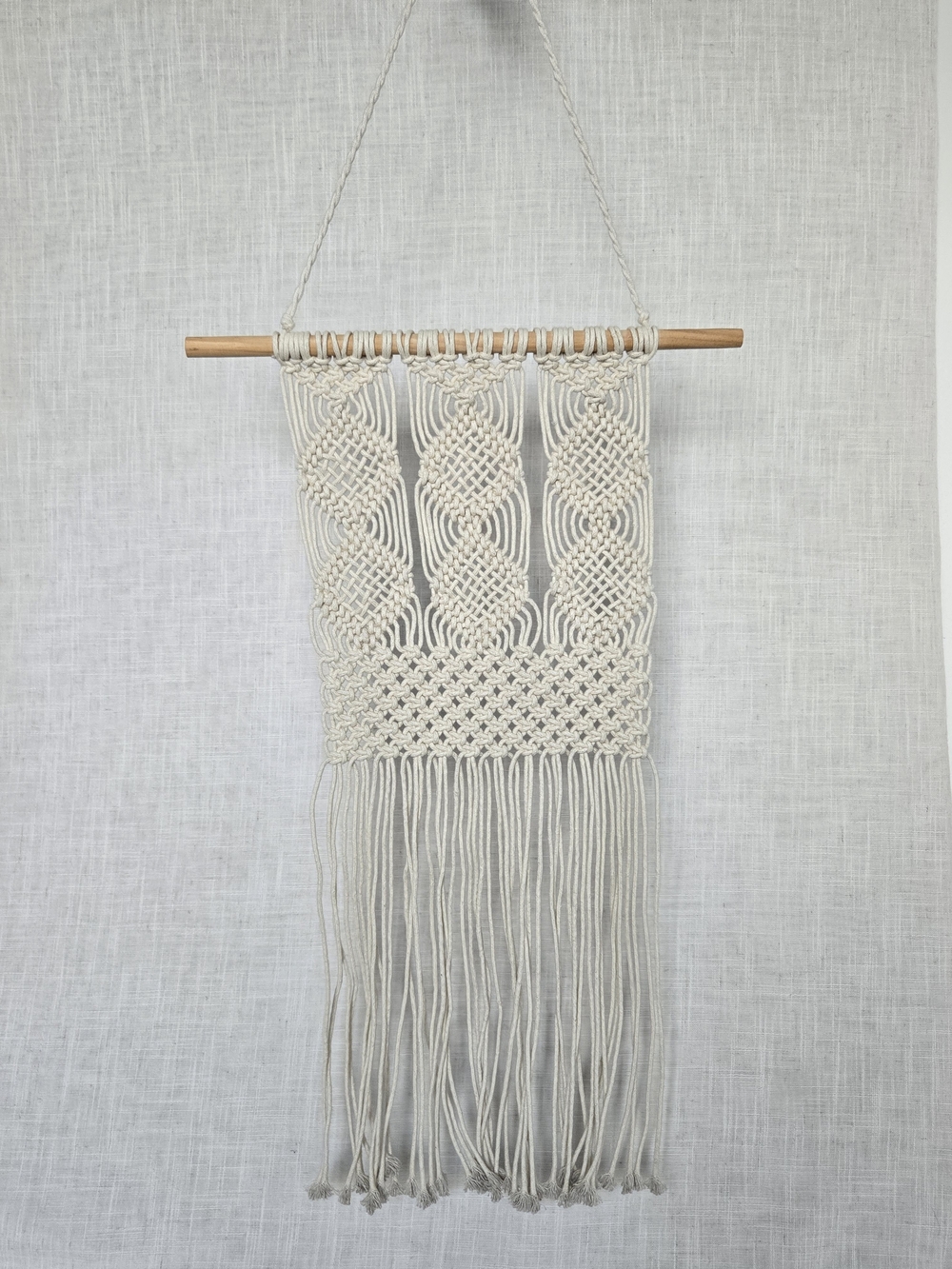 Set of Two Handwoven Macramé Wall Hangings Natural Cream Cotton On Wooden Dowels
